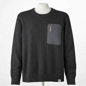 Vtg LL Bean 100% Lamb Wool Black Sweater Heavyweight Pullover Crewneck Pockets L